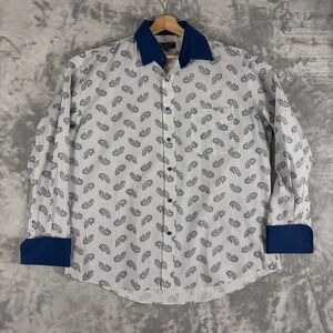 Henri Picard Dress Shirt Mens 16.5 Paisley Spread Collar French Cuff Long Sleeve